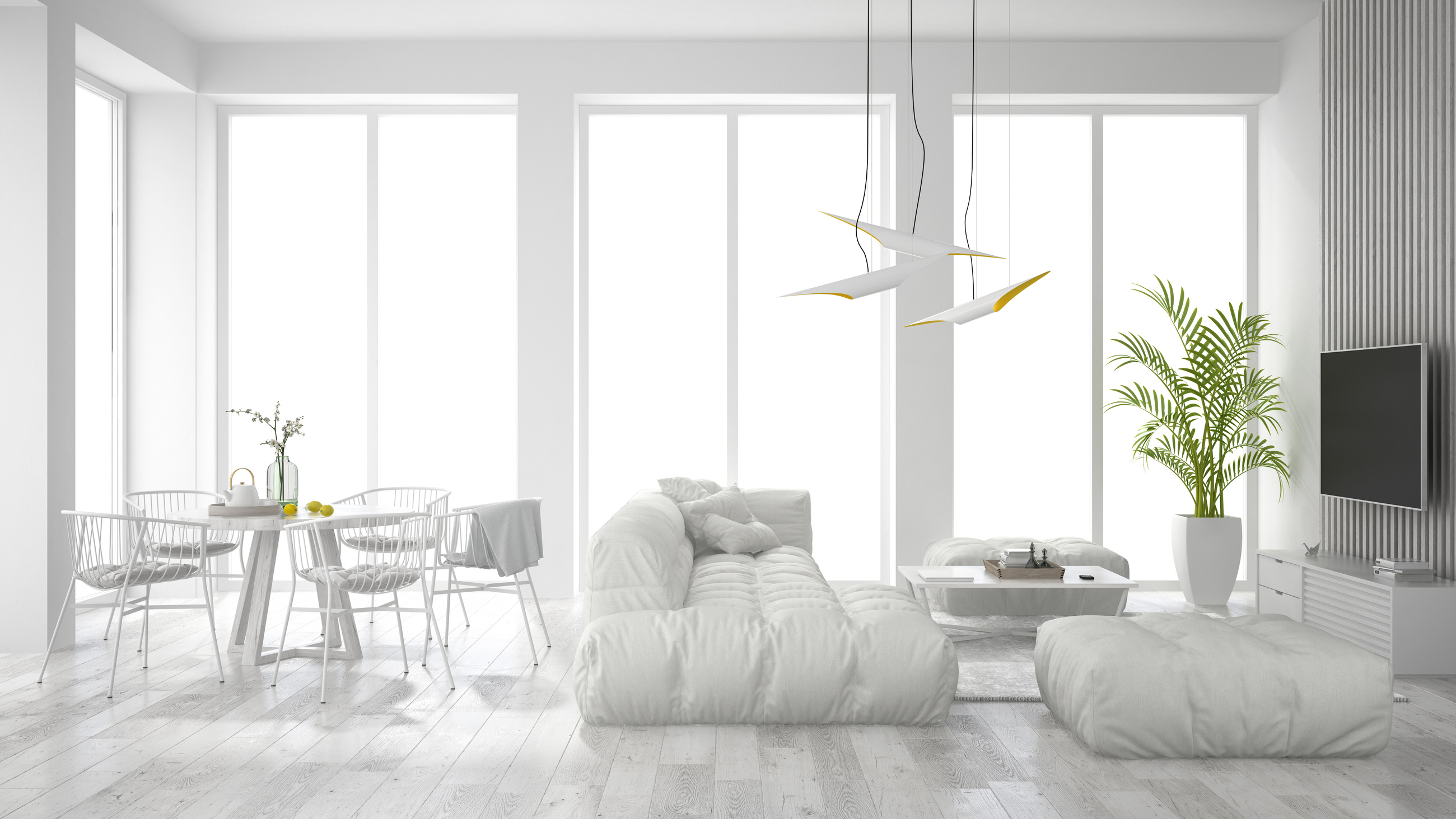 White Room Interior with White Furniture